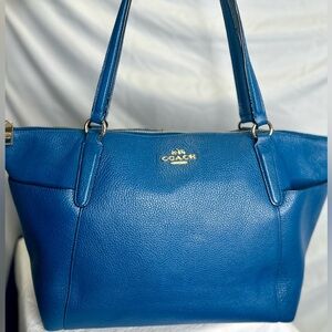 COACH Women’s Leather Carryall Zip City Tote; Blue: Teal, Cobalt, Lapis, Denim